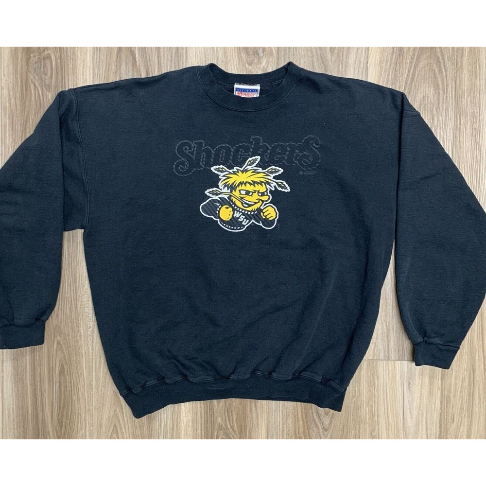 Vintage Wichita State Shocker Black Crewneck Sweatshirt with Yellow Mascot